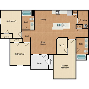 C1 - Three Bedroom / Two Bath - 1165 Sq.Ft.*
